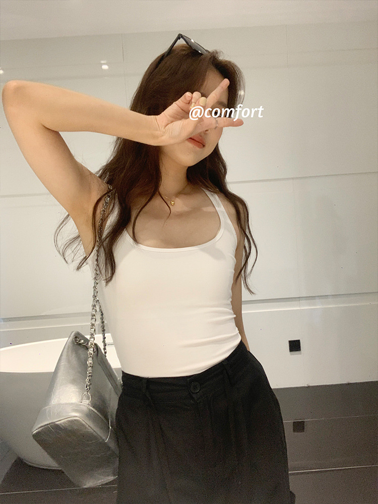 Color square neck small camisole vest for women, summer new style, slim fit, sleeveless top, short style, spicy girl, beautiful back