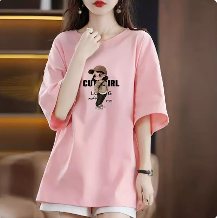 European short sleeved t-shirt for women in summer, loose and slimming, Korean version, medium to long, versatile, covering the buttocks, half sleeved t-shirt, trendy top