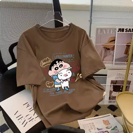 Crayon Shin chan large edition short sleeved T-shirt for women in spring and summer 2024, loose and slimming, versatile, with inner layer as the base and trendy clothes as the top