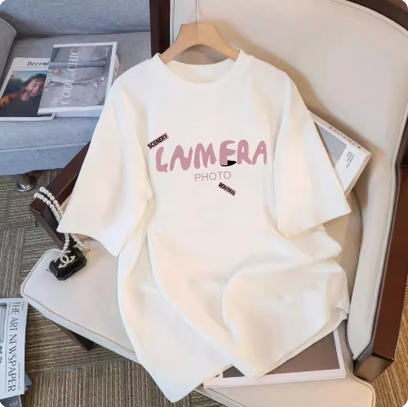2024 new spring and summer round neck loose and versatile short sleeved T-shirt for women, middle and long styles, student half sleeved clothes, ins trend