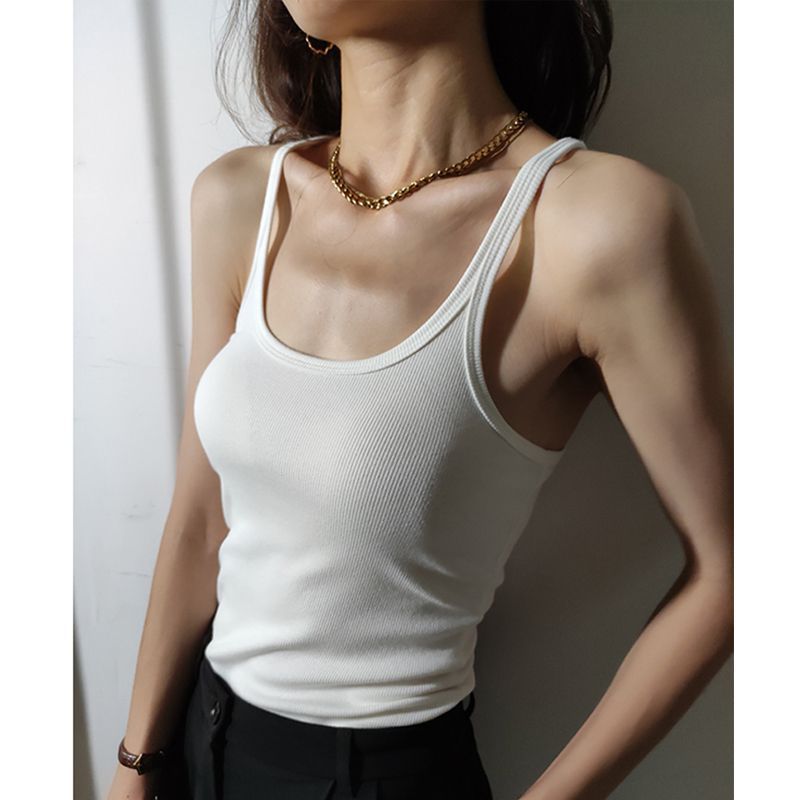 Summer American Retro BF Style Tight Solid Color Thin Strap I-shaped Outerwear Strap Vest Women's Interior Bottom Top
