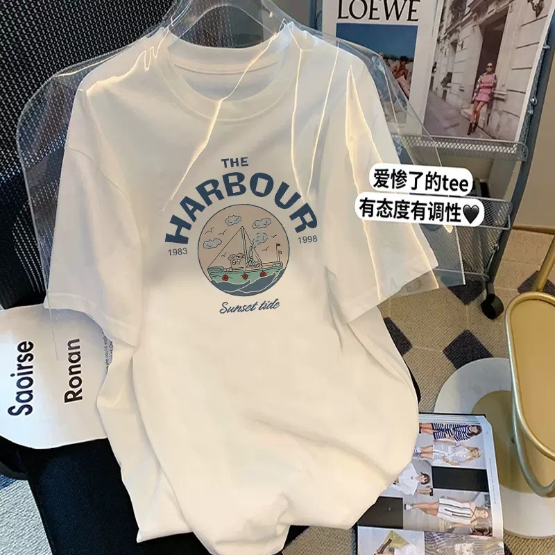 2023 new spring and summer letter top mid to long Korean version loose oversized casual age reducing short sleeved t-shirt for women's fashion