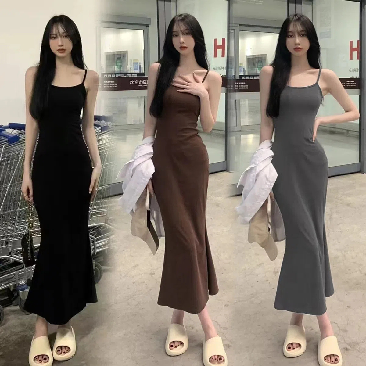 2025 Sweet and Spicy Girl Sleeveless Waist and Bareback Strap Dress for Women's Summer Pure Desire Temperament Fish Tail Wrapped Hip Skirt