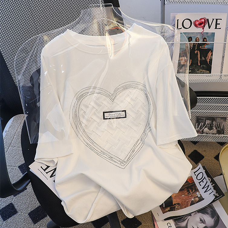 200g pure cotton Korean Heavy Industries hot stamping large edition women's short sleeved t-shirt summer new loose oversized clothes trendy