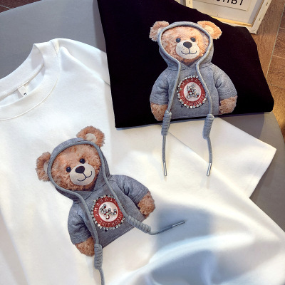 Short sleeved T-shirt women's loose 2022 Korean version new summer cartoon round neck mid long student half sleeved top ins trend