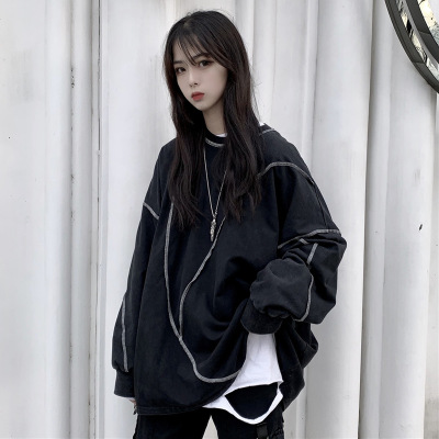 2024 Korean version new autumn outfit thin round neck personalized hoodie women's long sleeved loose and versatile student outerwear trend