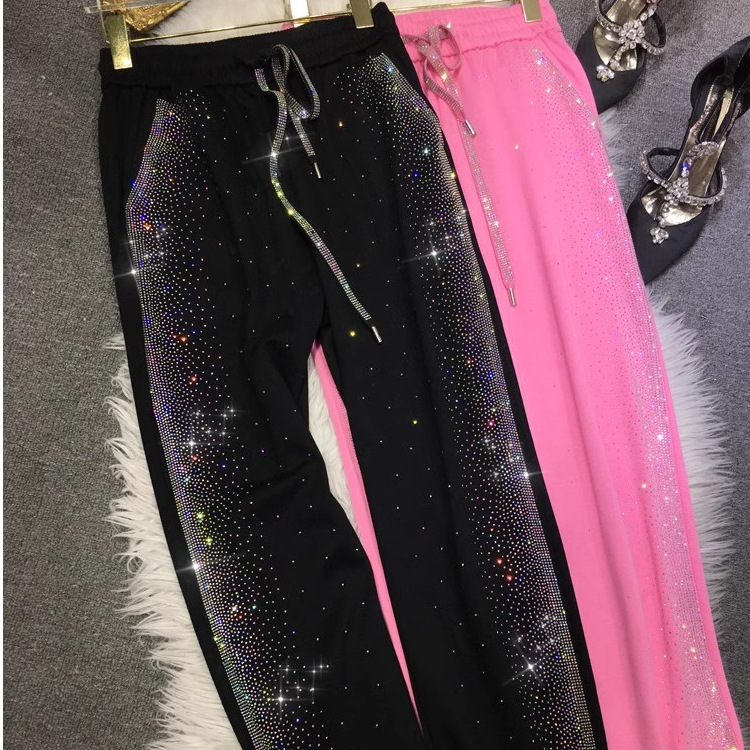 Extra Large 100-150KG Fat MM Heavy duty Hot Diamond Sanitary Pants Women's Casual Elastic Waist Sports Pants Look Thin Tight Leg Tight Pants