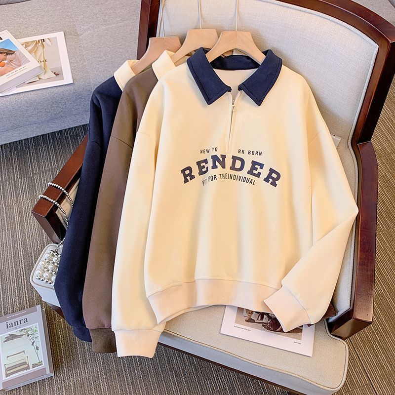 POLO collar hoodie for women 2025 Spring and Autumn new style color blocked long sleeved thin hoodie for female students, jacket for women's foreign trade