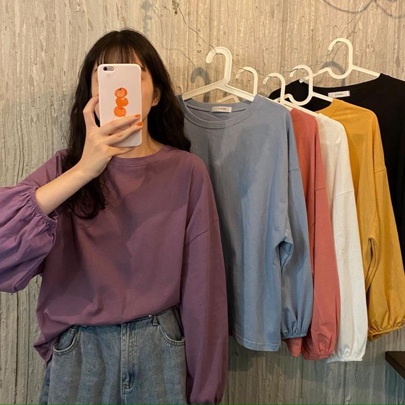 Women's clothing 2025 new autumn Korean version ins loose thin style pullover student slimming sweatshirt lantern sleeves long sleeved T-shirt