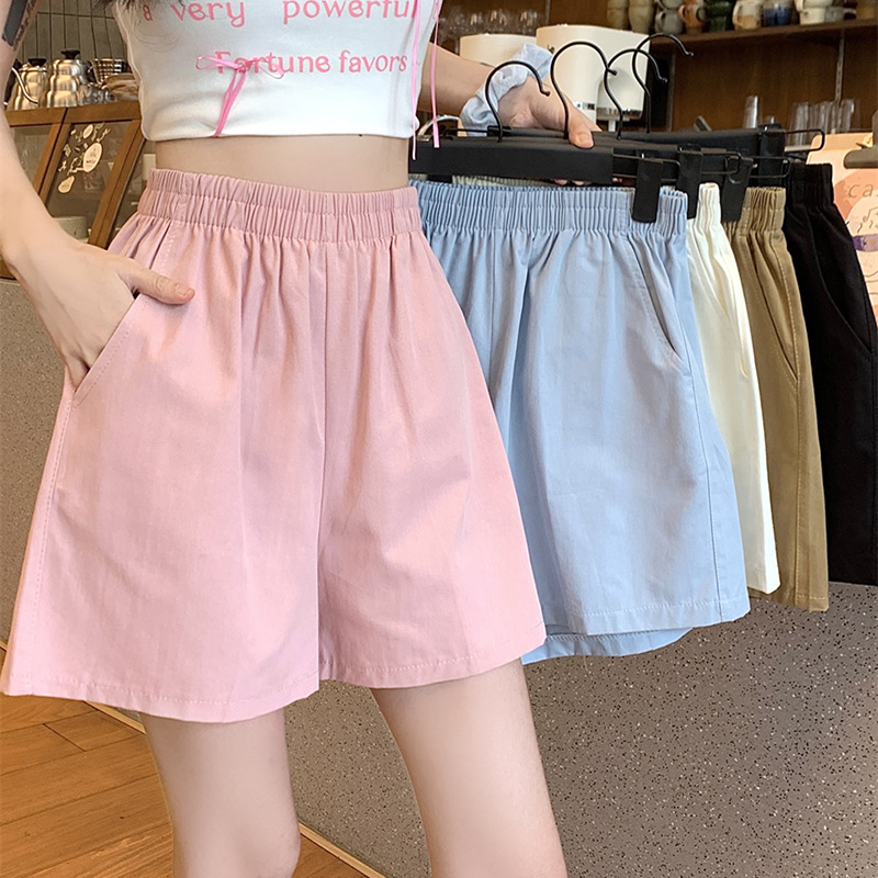 Summer washed cotton elastic waist sports shorts for women, loose and versatile casual wide leg pants, hot pants for outdoor wear