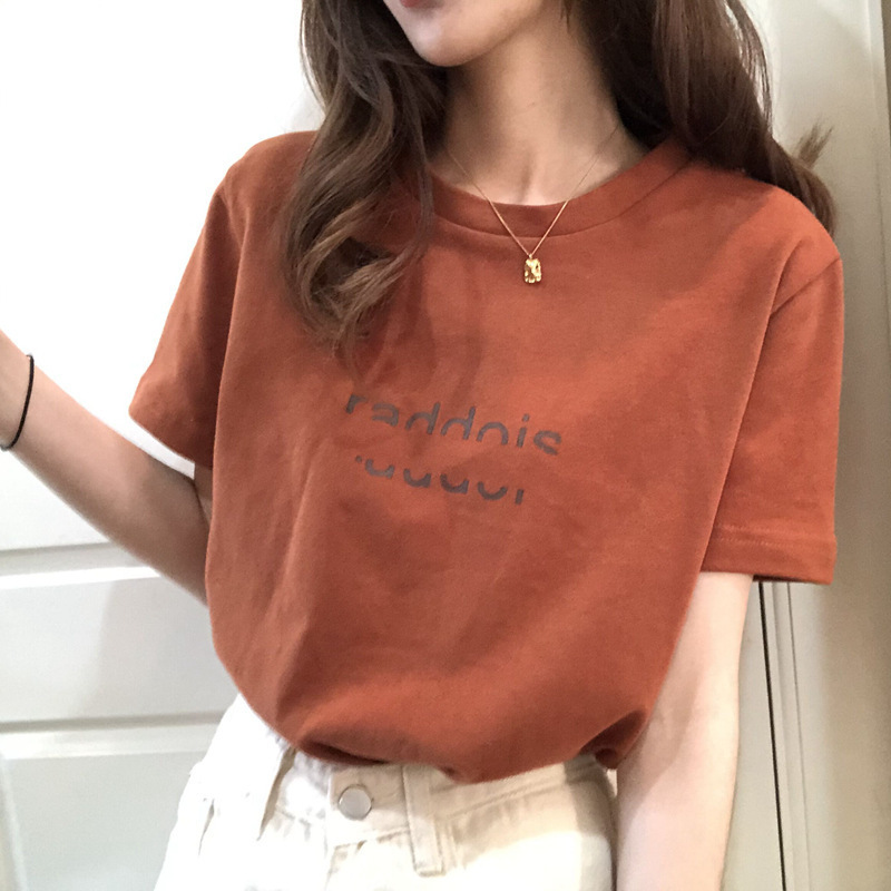 Short sleeved t-shirt women's ins summer Korean version 2025 new letter loose plus size top women's student T-shirt wholesale