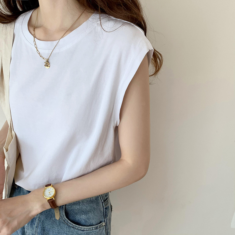 White sleeveless T-shirt for women, loose fit, 2025 summer new style, fashionable black vest, T-shirt, top, worn outside ins