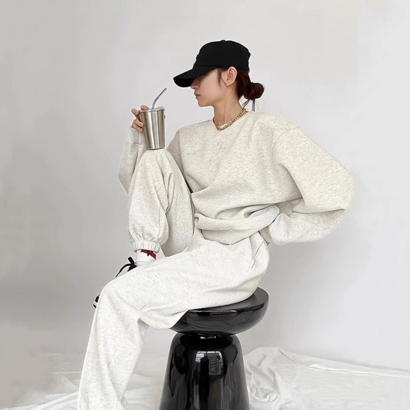 European and American style cross-border sports suit, women's spring and autumn new loose hoodie, running suit, fashionable casual pants two-piece set