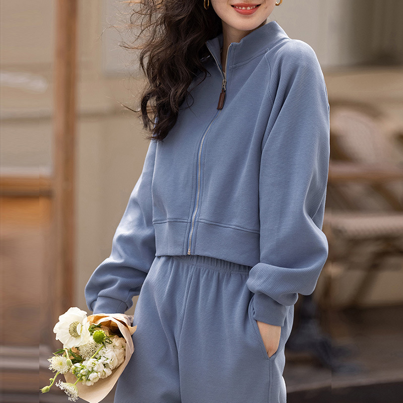 Casual sportswear two-piece zipper thin sweatshirt jacket, high waisted waistband pants legs, fashionable and comfortable casual pants set