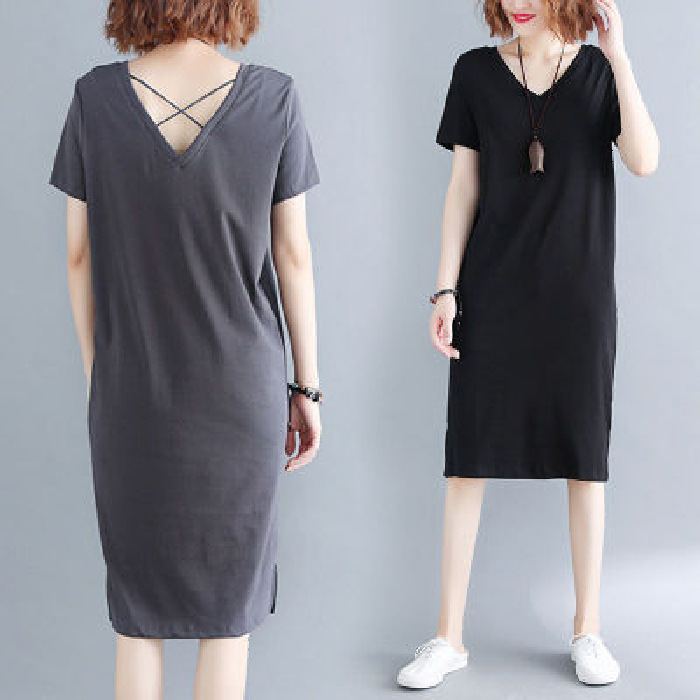 Fat little sister covered belly plus size dress for age reduction 2025 summer new style, stylish and loose fit, slim and fashionable mid to long length