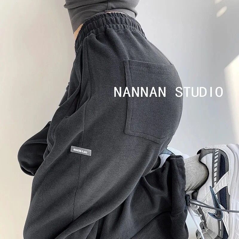 Explosive Street American Letter Loose Sports Pants Women's Casual Leg Tights Autumn/Winter Grey High Waist Straight leg Waist Pants Ins Trendy