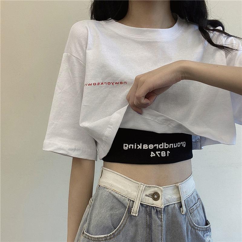 Single/two-piece set with exposed navel short top for summer 2025 new Korean version loose high waisted clothes T-shirt wholesale for women