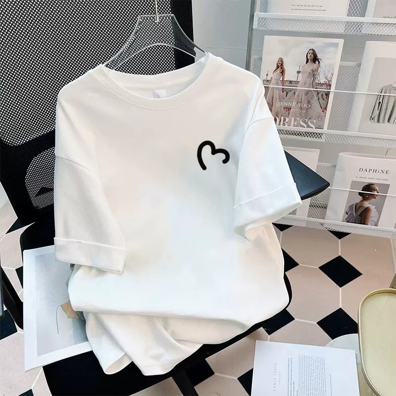 2023 new summer simple white t-shirt for women, short sleeved loose fit for students, versatile mid to long half sleeved top, ins trend