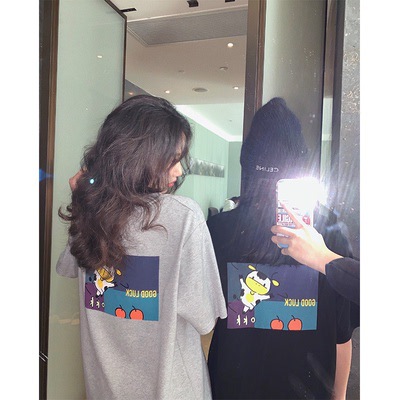 Loose cartoon printed T-shirt for women, versatile and slimming round neck top, stylish casual short sleeved, 2022 new women's summer collection