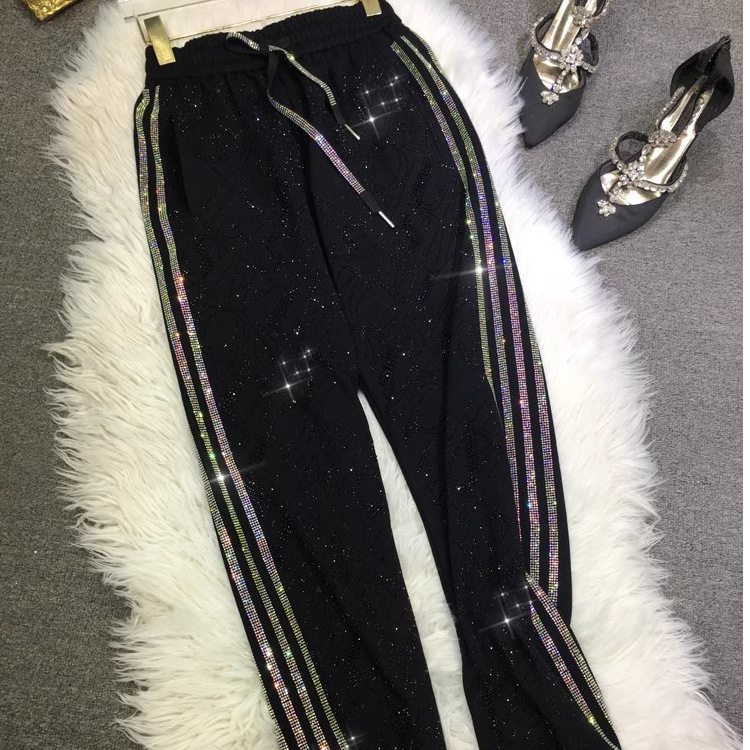 Extra Large 100-150KG Fat M Four Bar Heavy duty Diamond Hot Stamping Sanitary Pants for Women, Skinny Tight Leg Sports Pants for Autumn and Winter