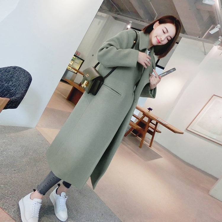 Wholesale of foreign trade 2025 autumn and winter medium long woolen windbreakers for women, slim fit and slimming, knee length coats, outerwear