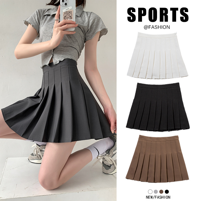 Grey midi skirt, women's summer thin style 2025 new pleated skirt, high waist, small stature, A-line short skirt, student skirt