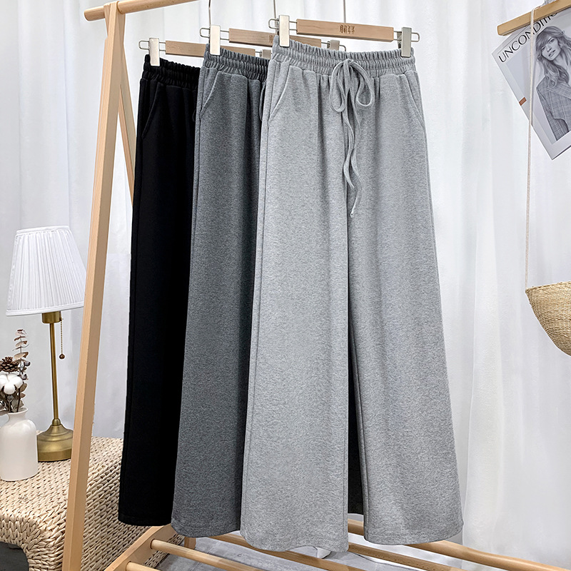 Grey wide leg pants for women in summer, thin design, high waist, hanging feeling, spring and autumn slimming, versatile casual loose straight leg sports pants