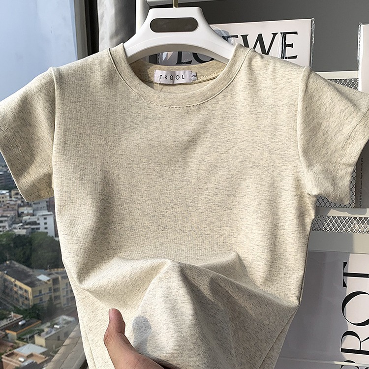 Basic shoulder cotton short sleeved T-shirt for women in summer 2025, slim fit and slimming, tight fitting base shirt with temperament and trendy top