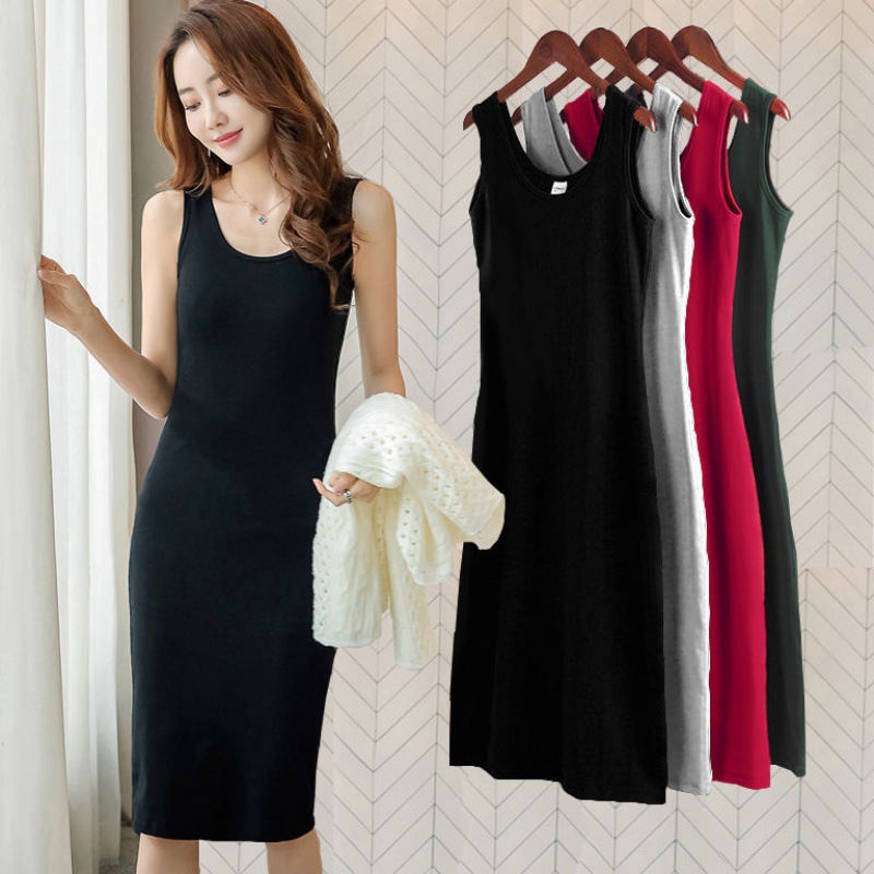 Tank top bottom dress, long camisole skirt, plus size women's dress, fat mm dress, spring and summer student bottom dress