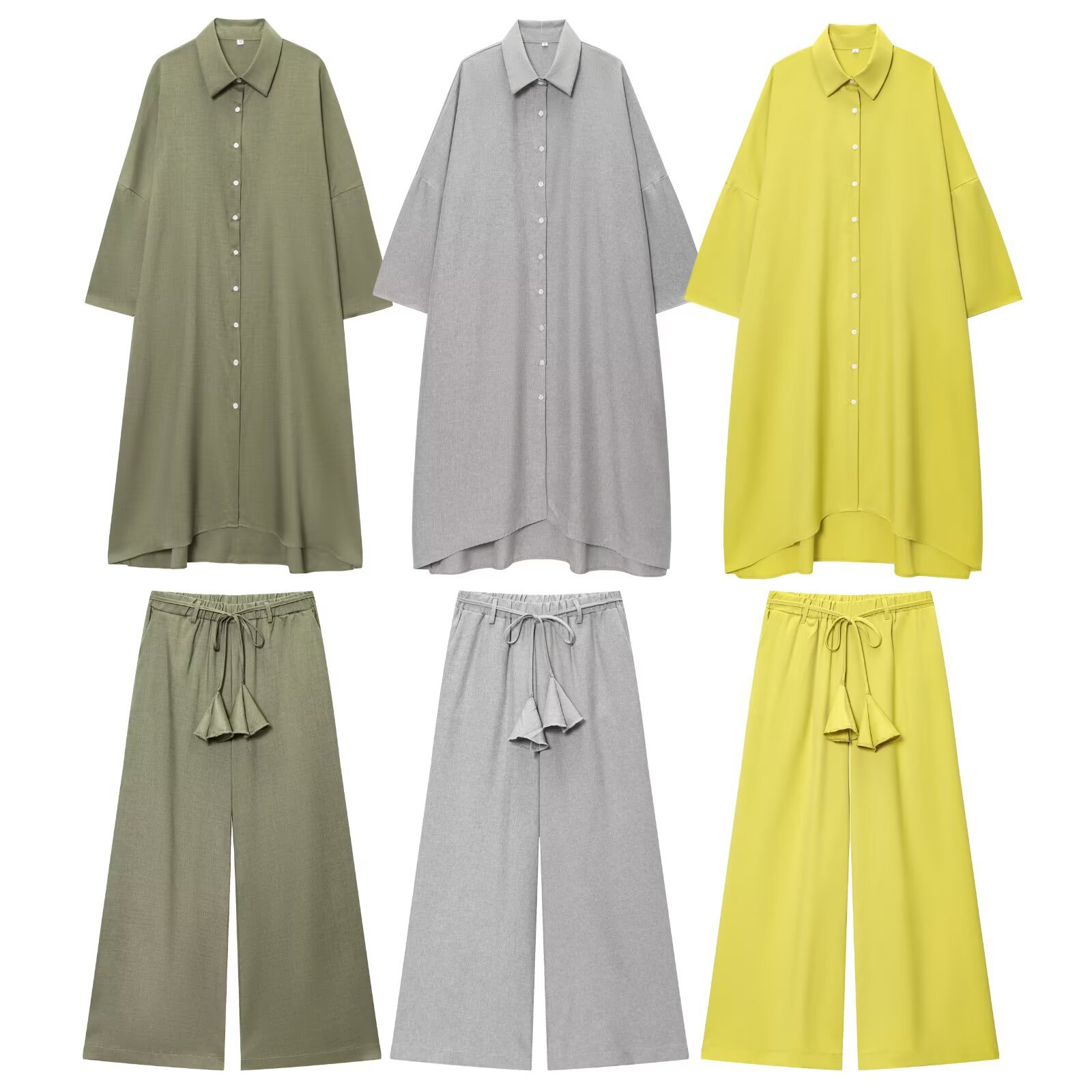 AliExpress Women's 2025 Summer New Fashion, Simple and Casual Hemp Long Lined Skirt, Lace up Casual Pants Set for Women