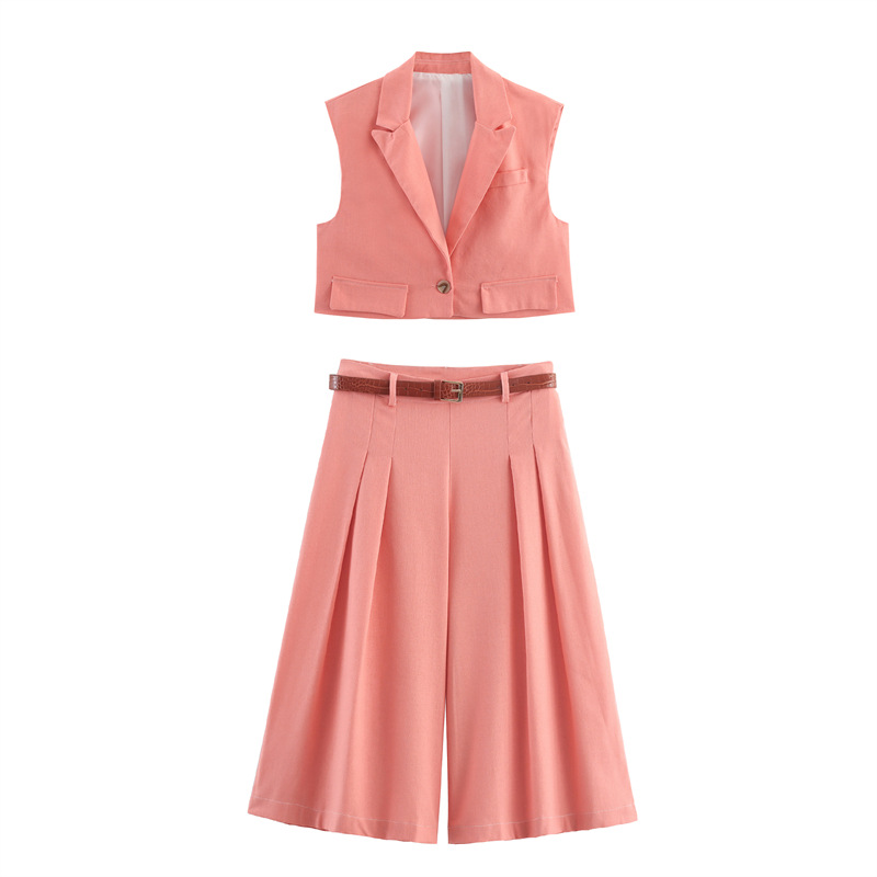 Foreign trade spring and summer new style European and American design sense niche sleeveless loose retro commuting shorts set 7968333