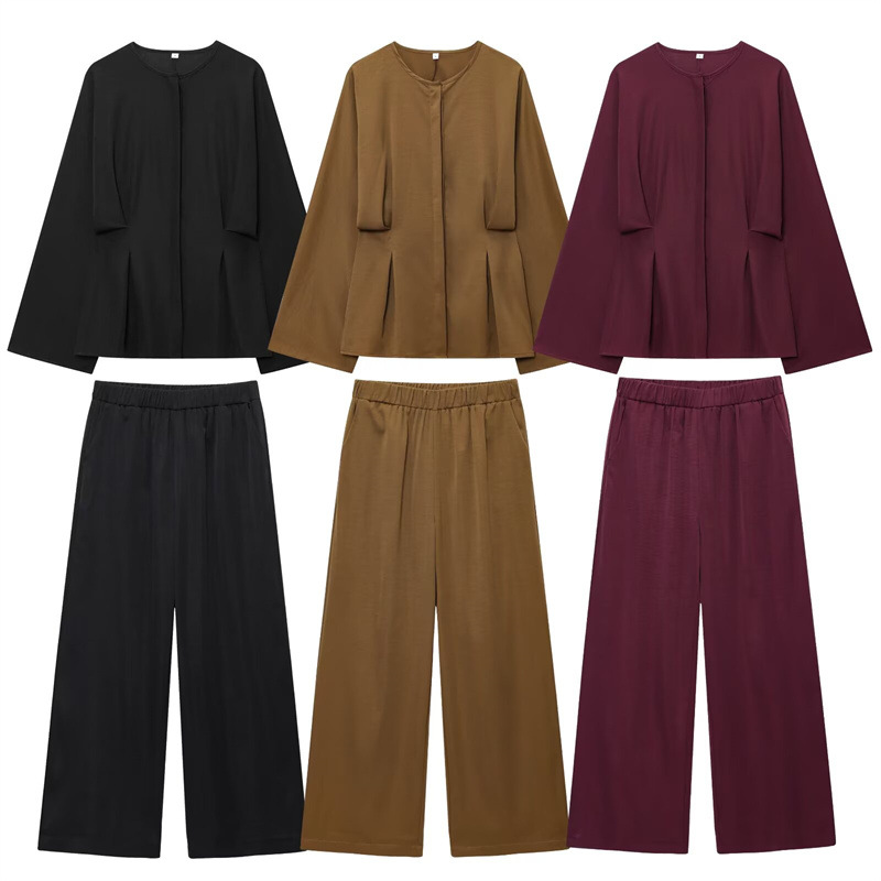 Foreign Trade 2025 Summer New European and American Style Women's Fashion Casual Loose Multi Color Round Neck Shirt High Waist Pants