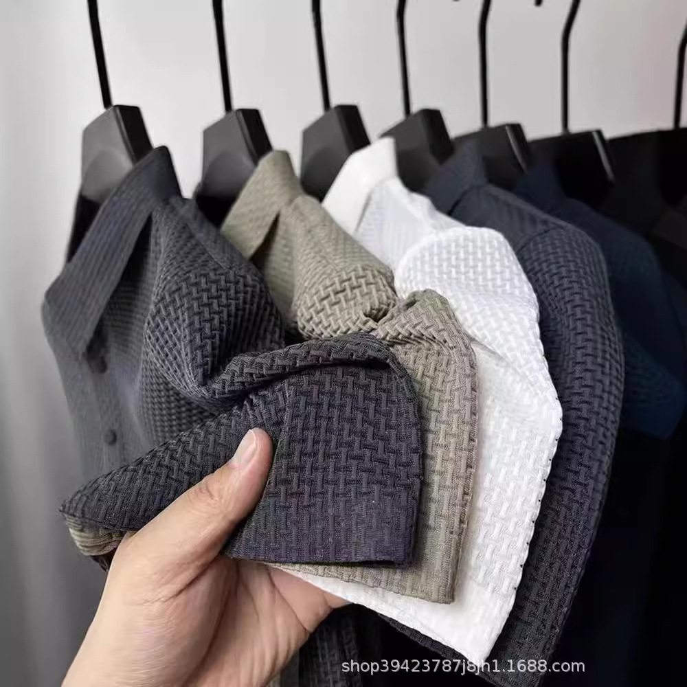 Summer ice silk quick drying polo shirt men's jacquard lapel short sleeved T-shirt casual men's hanging top