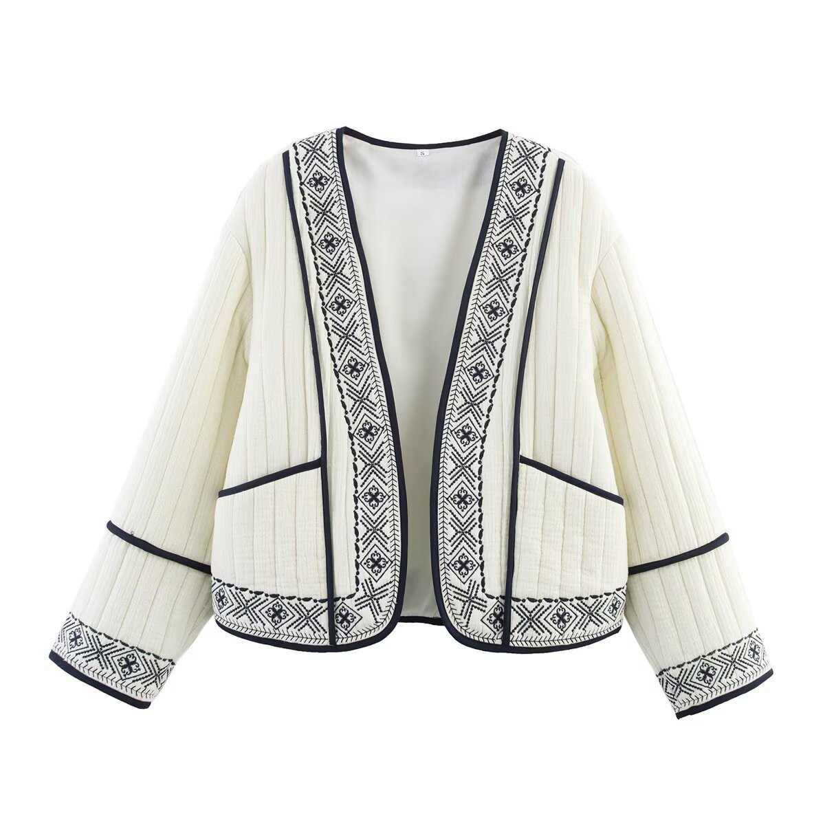 Foreign Trade 2025 Early Autumn New Women's Clothing European and American Style Fashion Simple Embroidery Decoration Open breasted Non buttoned Coat for Women