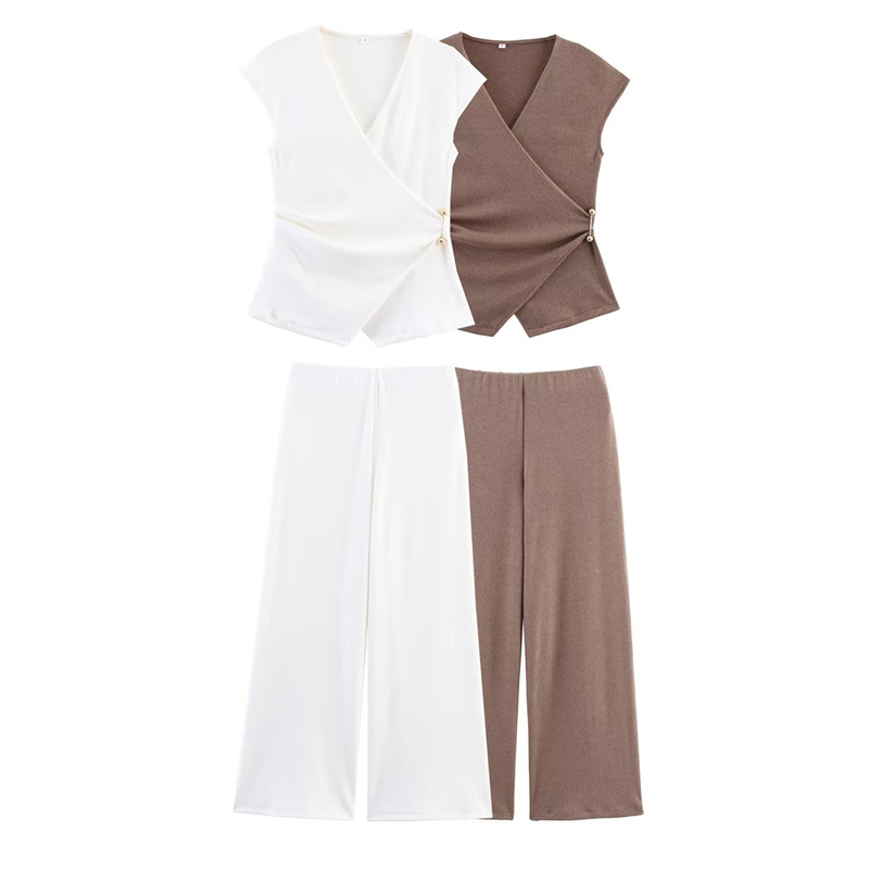 Foreign Trade 2025 Spring New European and American Style Design Sleeveless Top, Wide Leg Pants Show Temperament Set 3644178