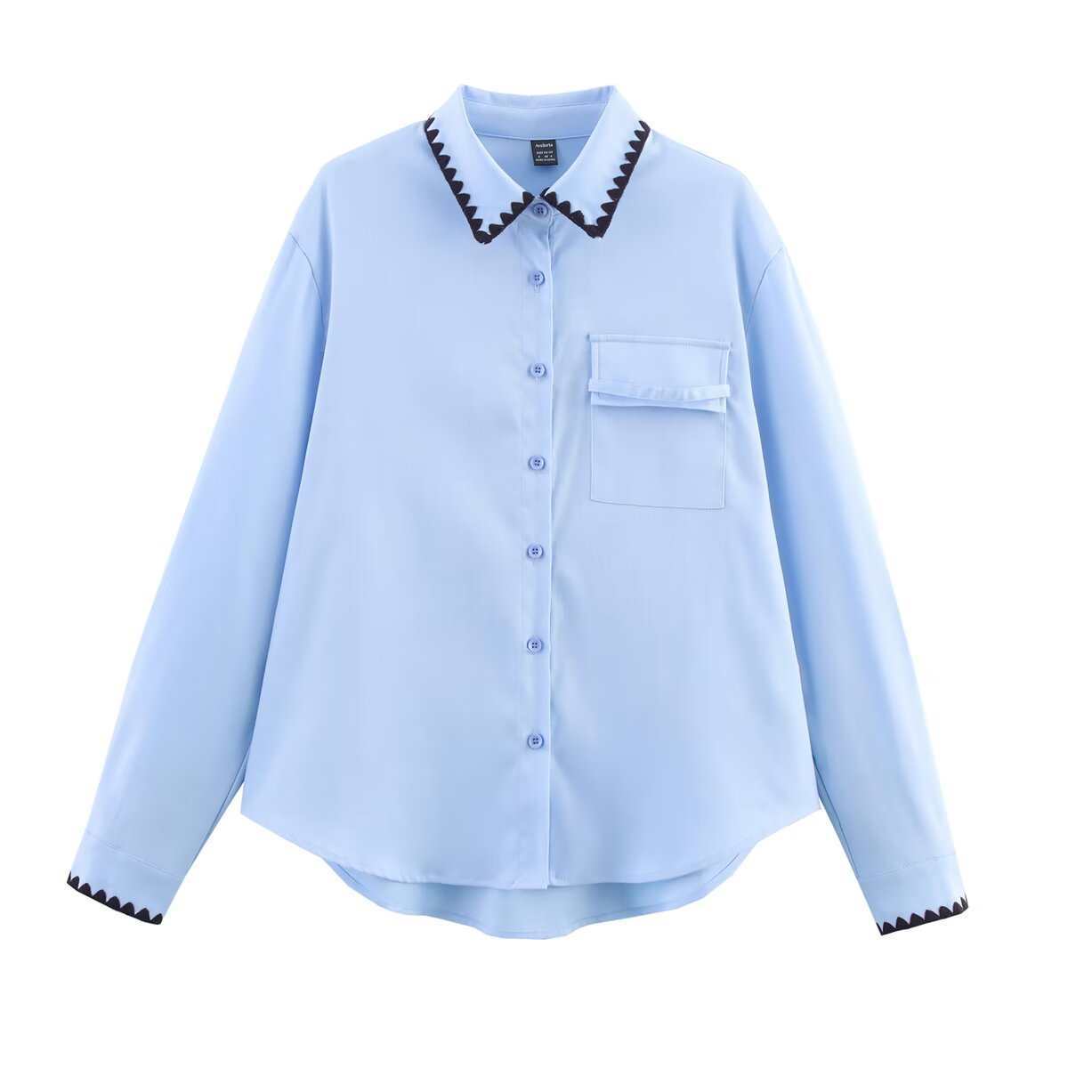 Foreign Trade 2025 Summer New Small and Unique Shell Craft Blue Shirt Long Sleeve Loose Shirt