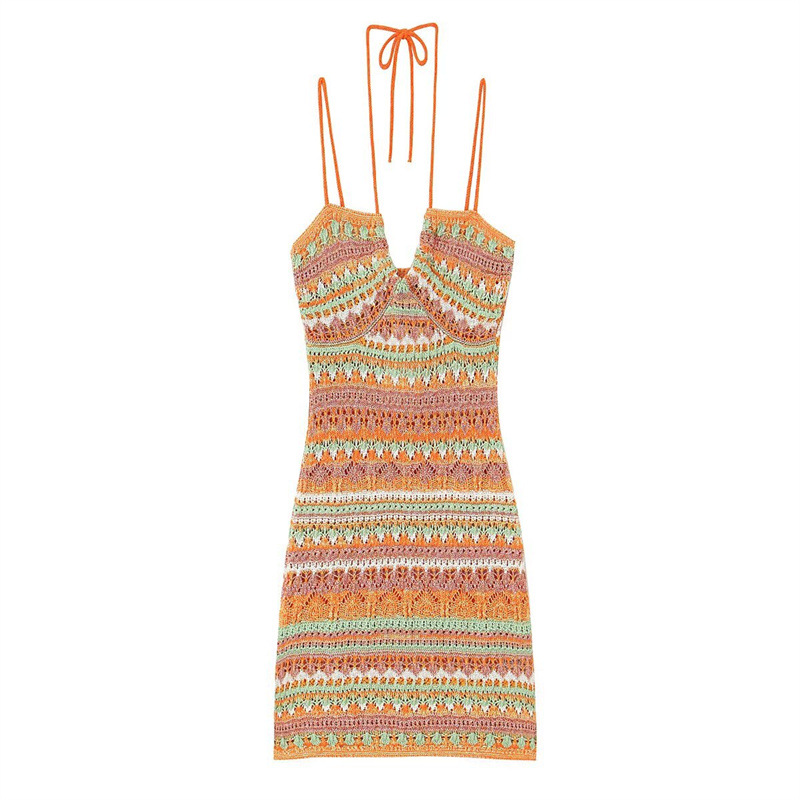 Foreign Trade 2025 Summer New European and American Style Women's Fashion Sexy Spicy Girl Knitted Mini Dress 3991100