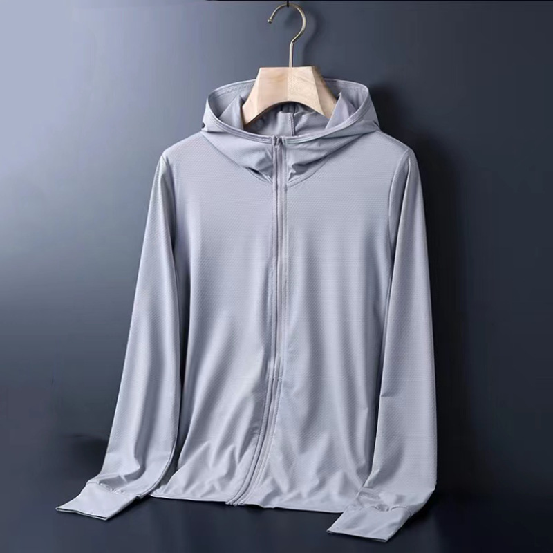 Cross border export of sunscreen clothing by manufacturers, men's summer thin ice silk jacket, outdoor sports breathable quick drying jacket
