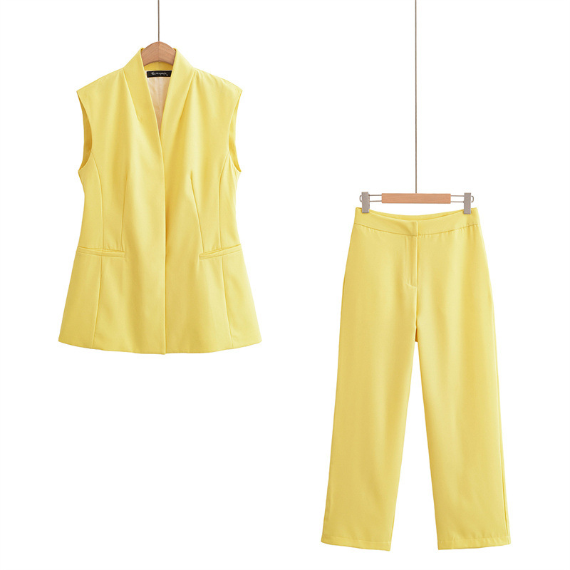 Foreign Trade 2025 Summer New Women's Sleeveless V-neck Vest Top Commuter Comfortable Suit Pants Set