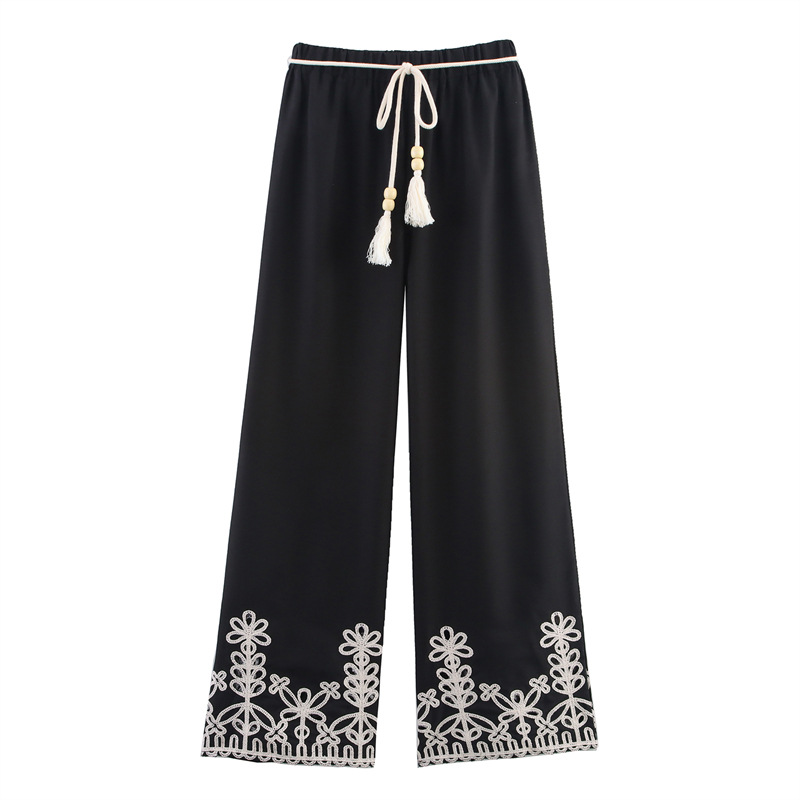 Foreign trade spring and summer new style European and American design sense niche versatile casual loose retro commuting printed wide leg pants