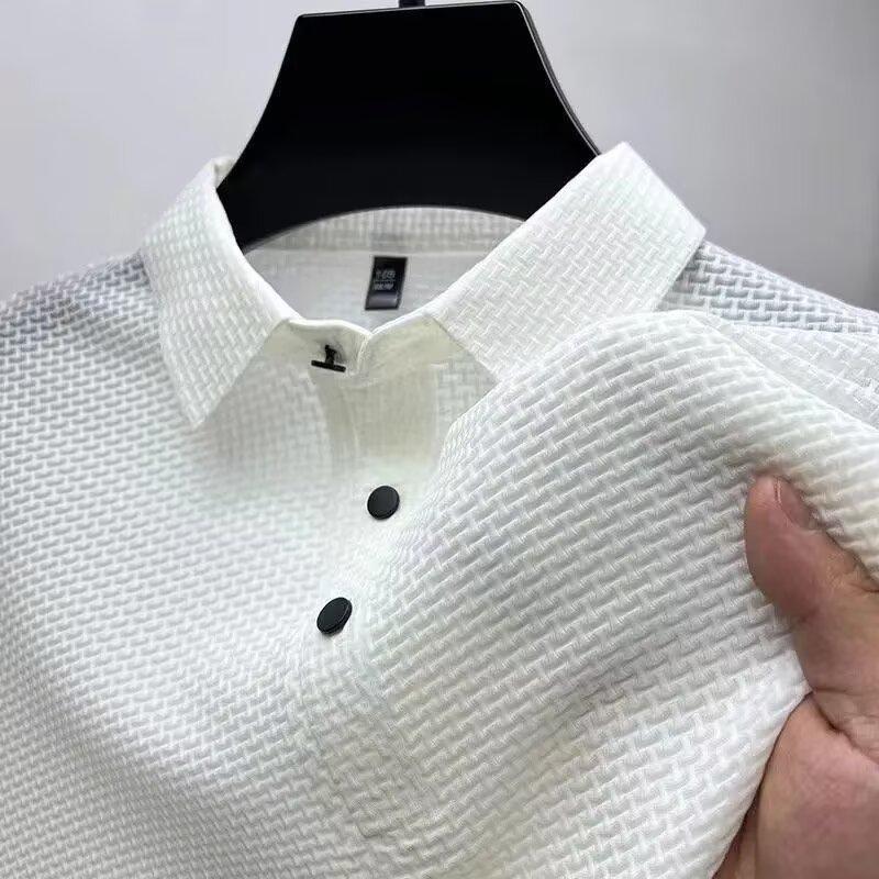 Fat and plus size chubby guy summer short sleeved polo shirt light luxury men's t-shirt top summer big belly 8XL