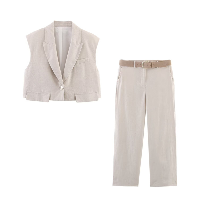 Foreign Trade 2025 Spring New European and American Style Design Sleeveless Top, Wide Leg Pants Show Temperament Set 2406998