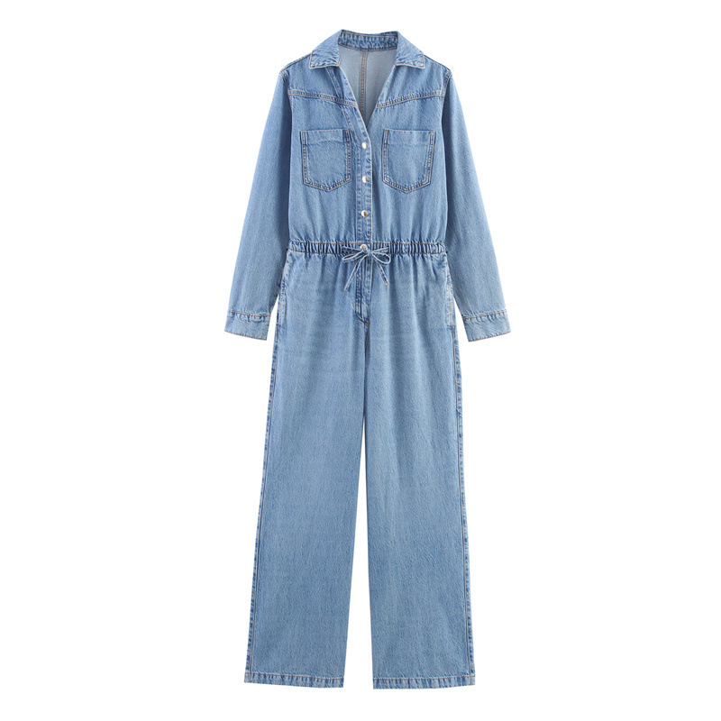 Foreign Trade 2025 Summer New European and American Style Women's Fashion Casual Adjustable Waist Cowboy jumpsuit 0108022