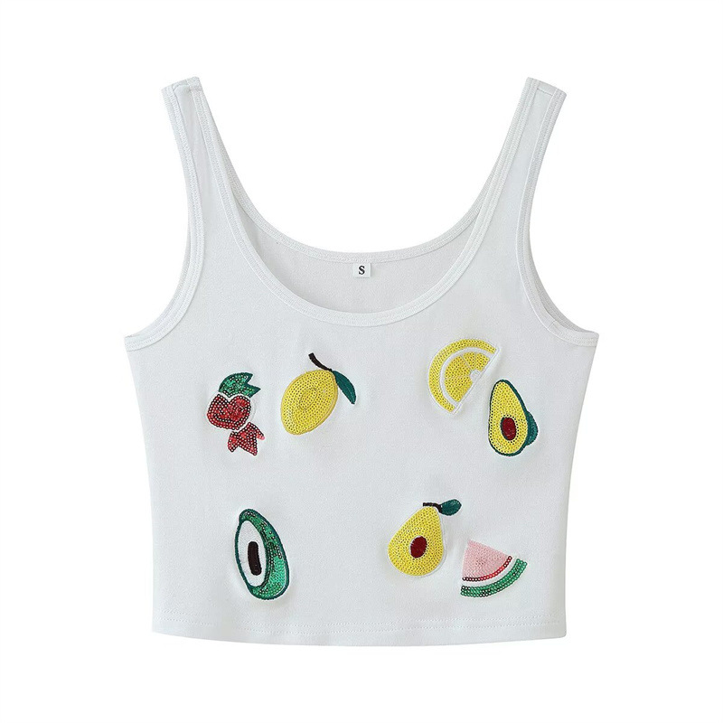 Foreign Trade 2025 Summer New European and American Style Women's Fashion Sexy Hot Girl Strap Bead Embroidered Short Tank Top
