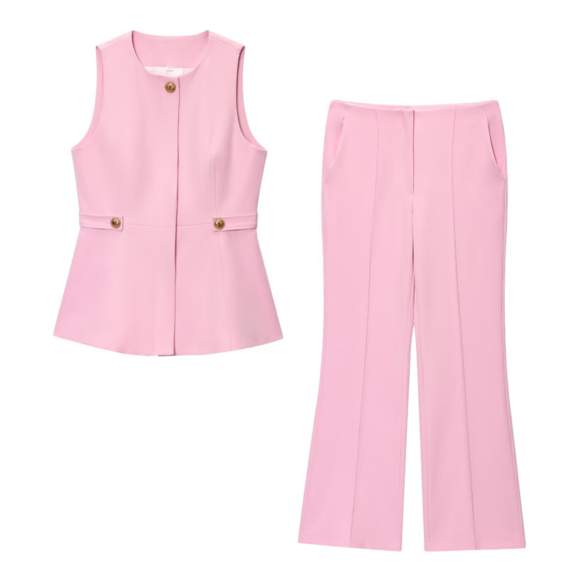 Foreign Trade 2025 Spring New European and American Style Design Sleeveless Top, Wide Leg Pants Show Temperament Set 3688597