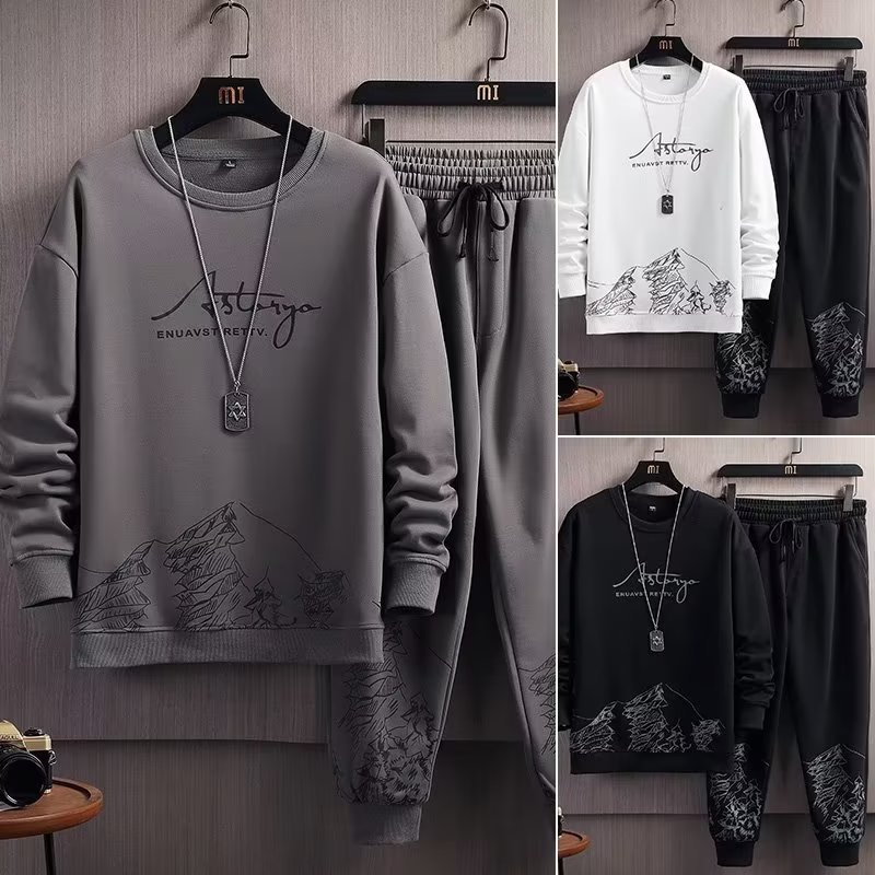 Sports suit men's spring and autumn hoodie loose and trendy handsome youth autumn casual men's wear matching set