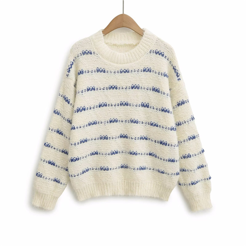 Foreign Trade 2025 Autumn New Soft Glutinous Loose Sweater Versatile, Comfortable, Sweet Color blocked Beautiful Knitted Sweater
