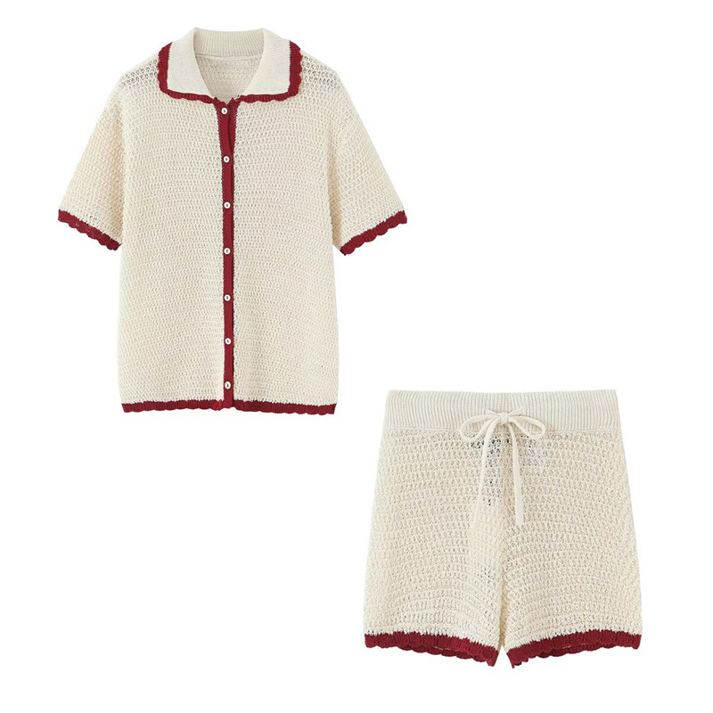 Foreign Trade 2025 Summer New European and American Style Women's Fashion Casual Polo Shirt Knitted Coat Shorts 6427110