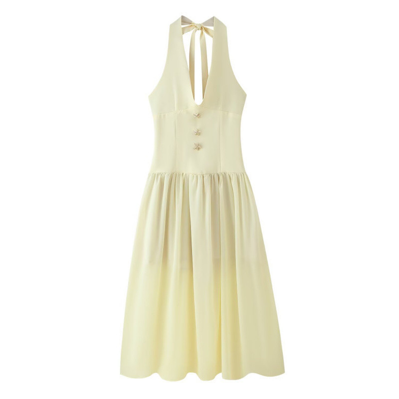 Foreign Trade 2025 Summer New Women's Clothing European and American Style Sea Star Decorative Collar Splicing Long Dress