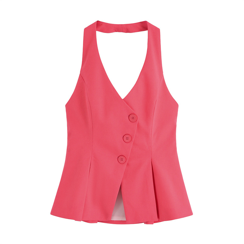 Foreign Trade 2025 Spring New European and American Style Design Neck Hanging Top Shorts Show Temperament Set 3739391